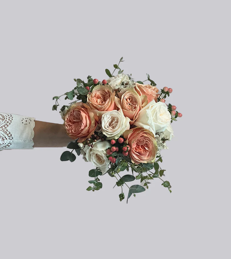 Peach and Pink Bridal Bouquet - Image 3
